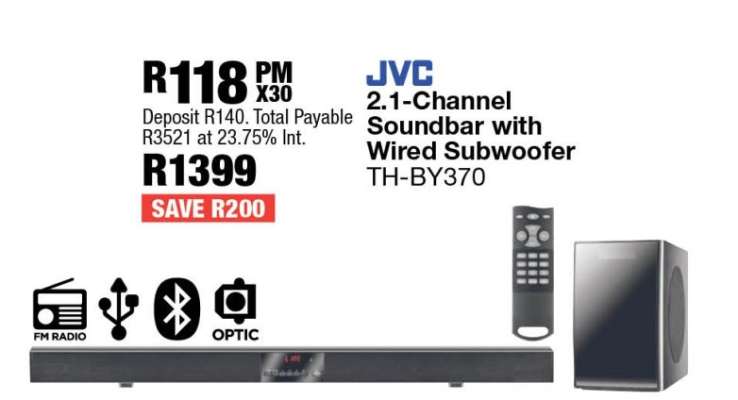JVC 2.1-Channel Soundbar with Wired Subwoofer TH-BY370