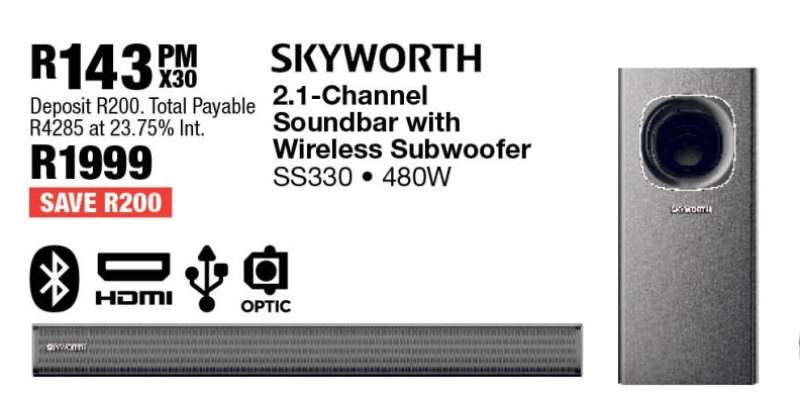 SKYWORTH 2.1 Channel Soundbar with Wireless Subwoofer