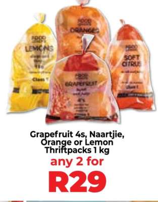Grapefruit 4s, Naartjie, Orange or Lemon Thriftpacks 1 kg
