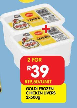 GOLDI FROZEN CHICKEN LIVERS 2x500g