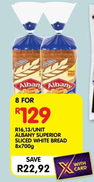 ALBANY SUPERIOR SLICED WHITE BREAD 8x700g