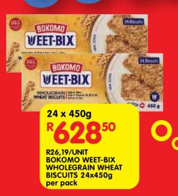 Bokomo Weet-Bix Wholegrain Wheat Biscuits 24x450g