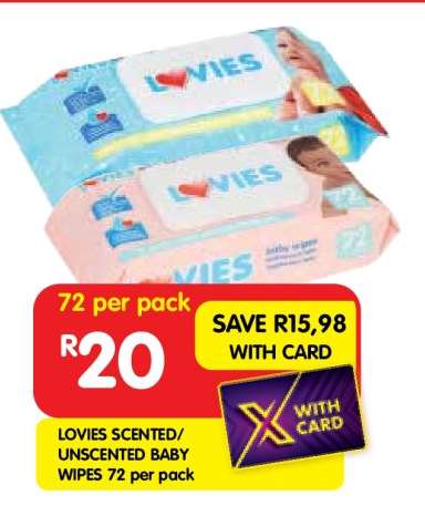 LOVIES SCENTED/UNSCENTED BABY WIPES 72 per pack