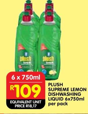 PLUSH SUPREME LEMON DISHWASHING LIQUID 6x750ml