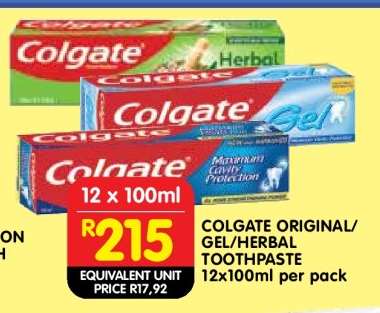 COLGATE ORIGINAL/GEL/HERBAL TOOTHPASTE