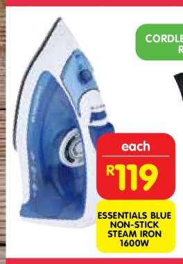 ESSENTIALS BLUE NON-STICK STEAM IRON 1600W