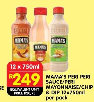 MAMA'S PERI PERI SAUCE/PERI MAYONNAISE/CHIP & DIP 12x750ml per pack