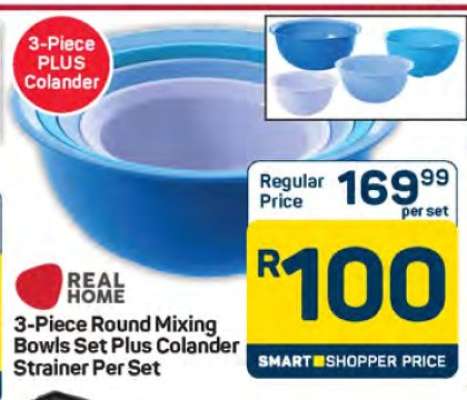 3-Piece Round Mixing Bowls Set Plus Colander Strainer