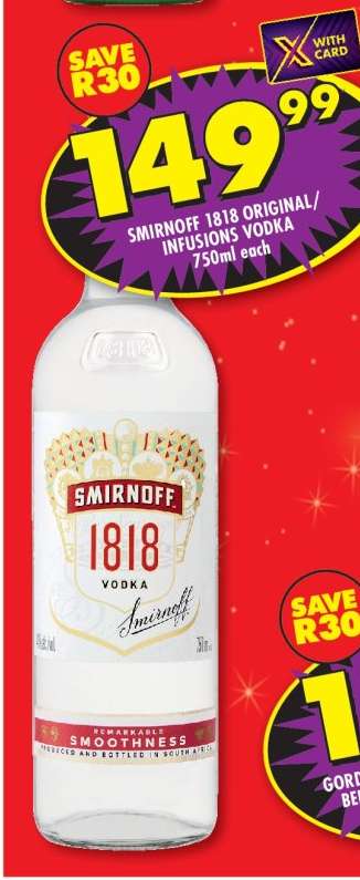 SMIRNOFF 1818 ORIGINAL/INFUSIONS VODKA 750ml each