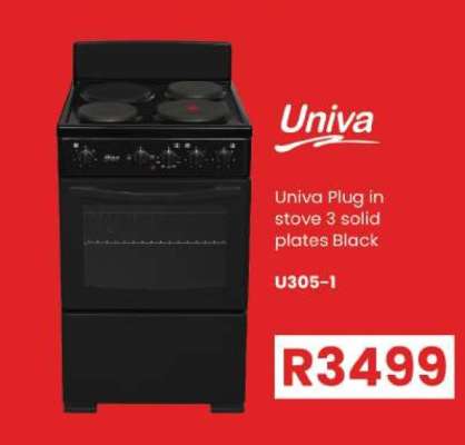 Univa Plug in stove 3 solid plates Black