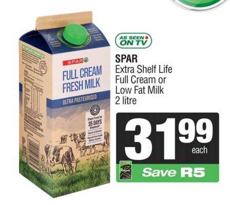 SPAR Extra Shelf Life Full Cream or Low Fat Milk
