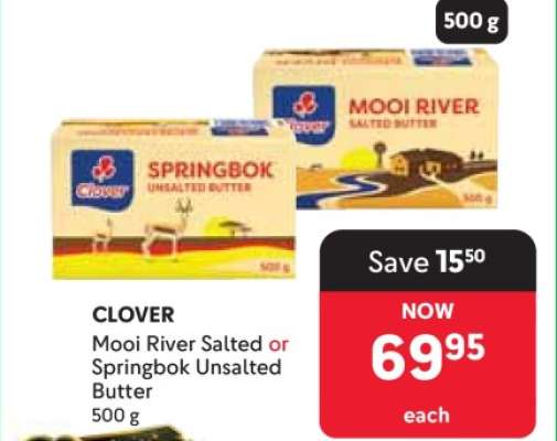 Clover Mooi River Salted or Springbok Unsalted Butter