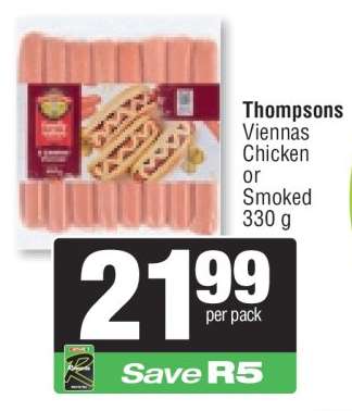 Thompsons Viennas Chicken or Smoked 330 g