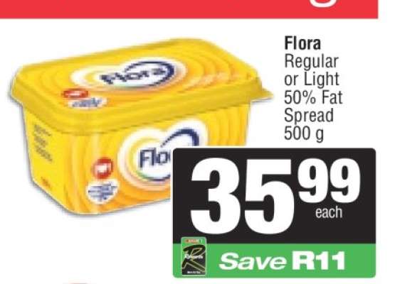 Flora Regular or Light 50% Fat Spread 500 g