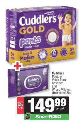 Cuddlers Pants or Value Pack Assorted and Wipes Mild or Unscented 80s