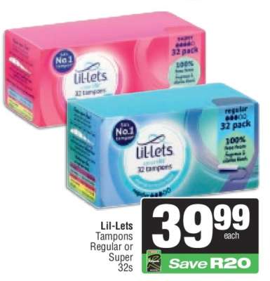 Lil-Lets Tampons Regular or Super 32s