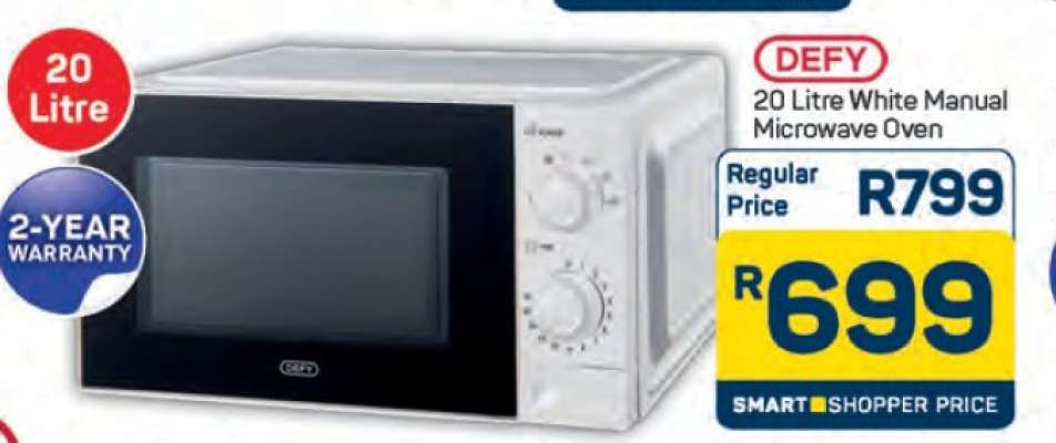 DEFY 20 Litre White Manual Microwave Oven