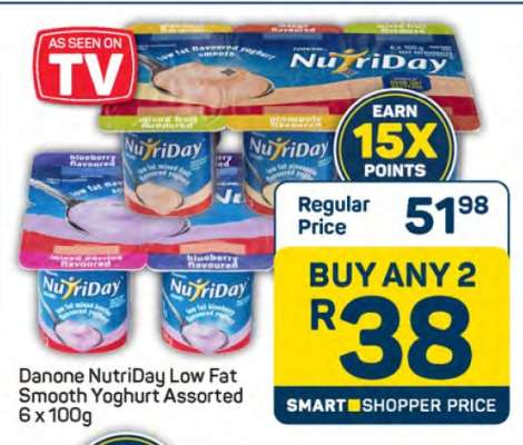 Danone NutriDay Low Fat Smooth Yoghurt Assorted 6 x 100g