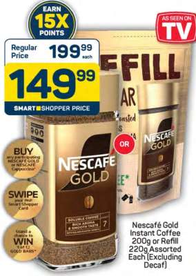 Nescafé Gold Instant Coffee 200g or Refill 220g Assorted Each (Excluding Decaf)