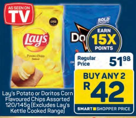 Lay's Potato or Doritos Corn Flavoured Chips Assorted 120/145g