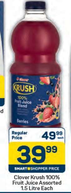 Clover Krush 100% Fruit Juice Assorted 1.5 Litre Each