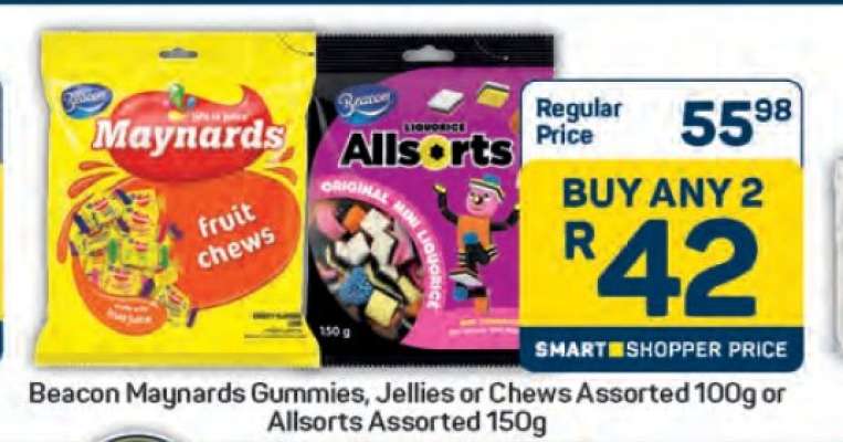 Beacon Maynards Gummies, Jellies or Chews Assorted 100g or Allsorts Assorted 150g