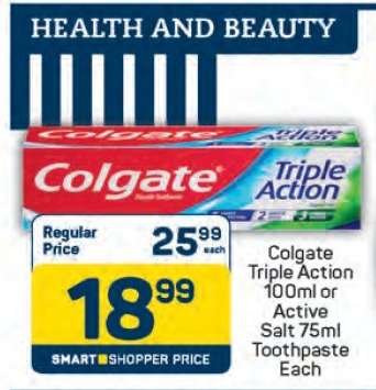 Colgate Triple Action 100ml or Active Salt 75ml Toothpaste Each