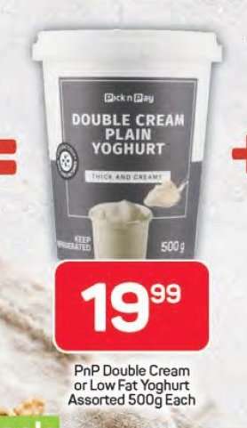 PnP Double Cream or Low Fat Yoghurt Assorted 500g Each
