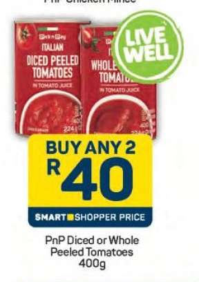 PnP Diced or Whole Peeled Tomatoes 400g