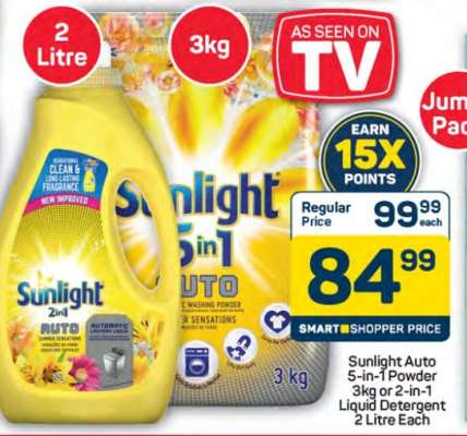 Sunlight Auto 5-in-1 Powder or 2-in-1 Liquid Detergent