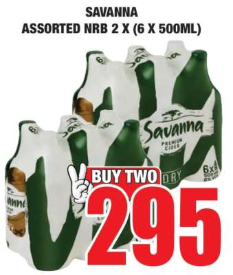 SAVANNA ASSORTED NRB 2 X (6 X 500ML)