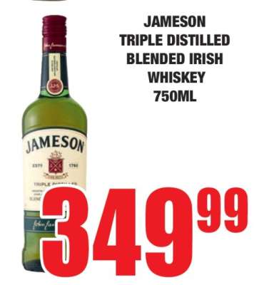 Jameson Triple Distilled Blended Irish Whiskey 750ml
