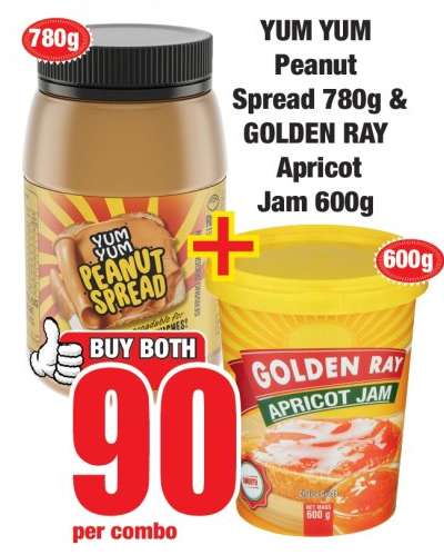 YUM YUM Peanut Spread 780g & GOLDEN RAY Apricot Jam 600g