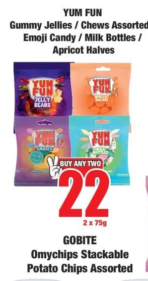 YUM FUN Gummy Jellies / Chews Assorted / Emoji Candy / Milk Bottles / Apricot Halves