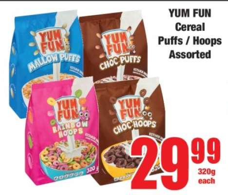 YUM FUN Cereal Puffs / Hoops Assorted