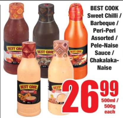 BEST COOK Sweet Chilli / Barbeque / Peri-Peri Assorted / Pele-Naise Sauce / Chakalaka-Naise