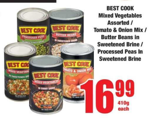 BEST COOK Mixed Vegetables Assorted / Tomato & Onion Mix / Butter Beans In Sweetened Brine / Processed Peas in Sweetened Brine