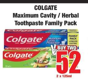 COLGATE Maximum Cavity / Herbal Toothpaste Family Pack