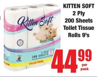 KITTEN SOFT 2 Ply 200 Sheets Toilet Tissue Rolls 9's
