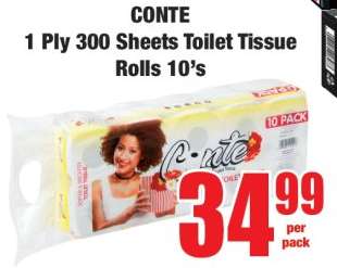 CONTE 1 Ply 300 Sheets Toilet Tissue Rolls 10’s
