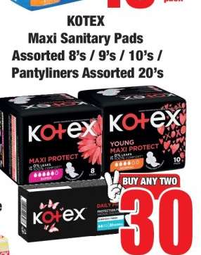 KOTEX Maxi Sanitary Pads Assorted 8's / 9's / 10's / Pantyliners Assorted 20's