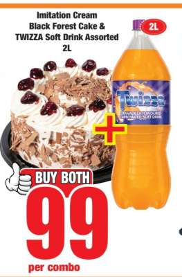 Imitation Cream Black Forest Cake & TWIZZA Soft Drink Assorted 2L