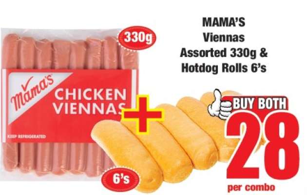 MAMA’S Viennas Assorted 330g & Hotdog Rolls 6’s