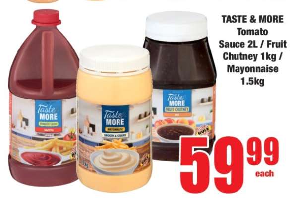 TASTE & MORE Tomato Sauce 2L / Fruit Chutney 1kg / Mayonnaise 1.5kg