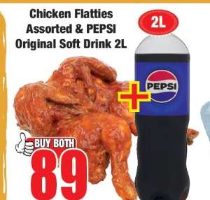 Chicken Flatties Assorted & PEPSI Original Soft Drink 2L