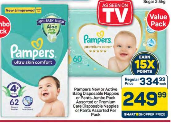 Pampers New or Active Baby Disposable Nappies or Pants Jumbo Pack