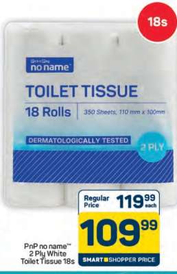 PnP no name 2 Ply White Toilet Tissue 18s