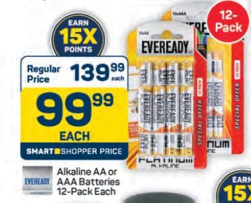 Eveready Alkaline AA or AAA Batteries 12-Pack