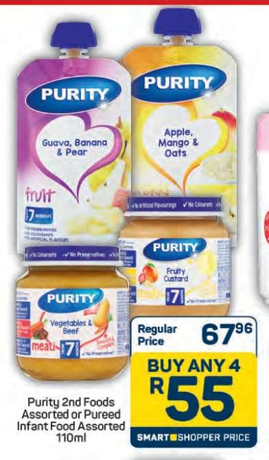 Purity 2nd Foods Assorted or Pureed Infant Food Assorted 110ml