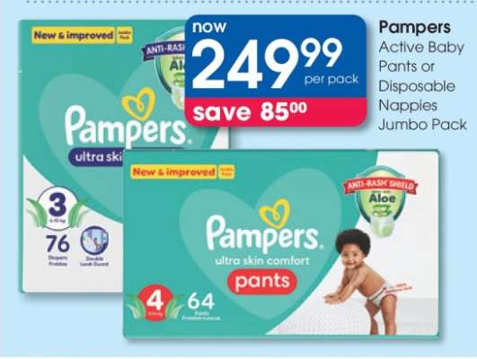 Pampers Active Baby Pants or Disposable Nappies Jumbo Pack